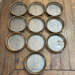 10 price Coaster Set by Sternauware  Copper tone, glass w/etched beveled star.